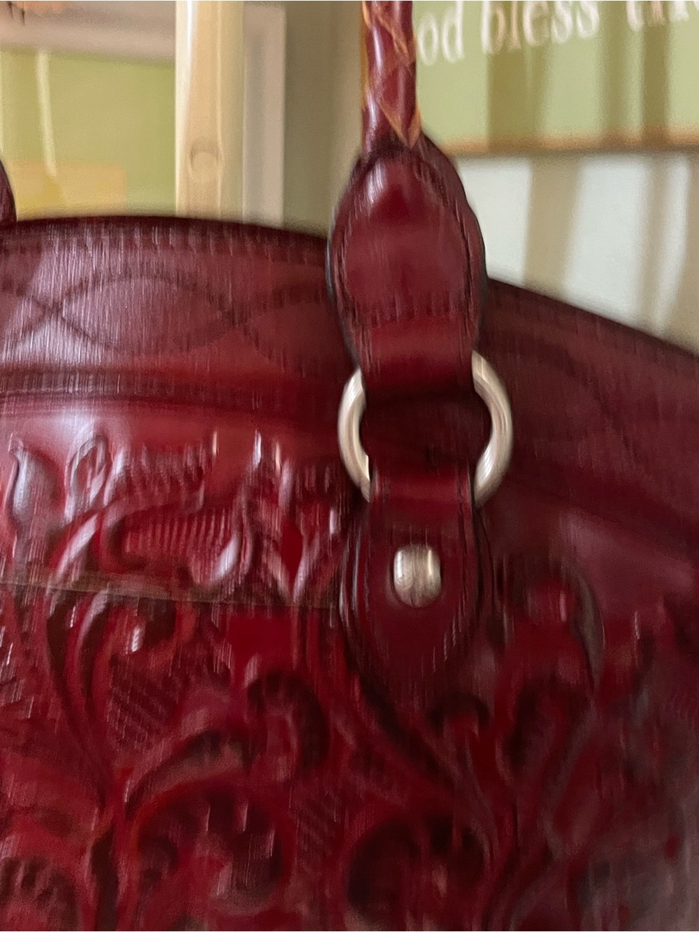 Patricia Nash Burgundy Tooled Plum Leather Shoulder Bag - Picture 10 of 11